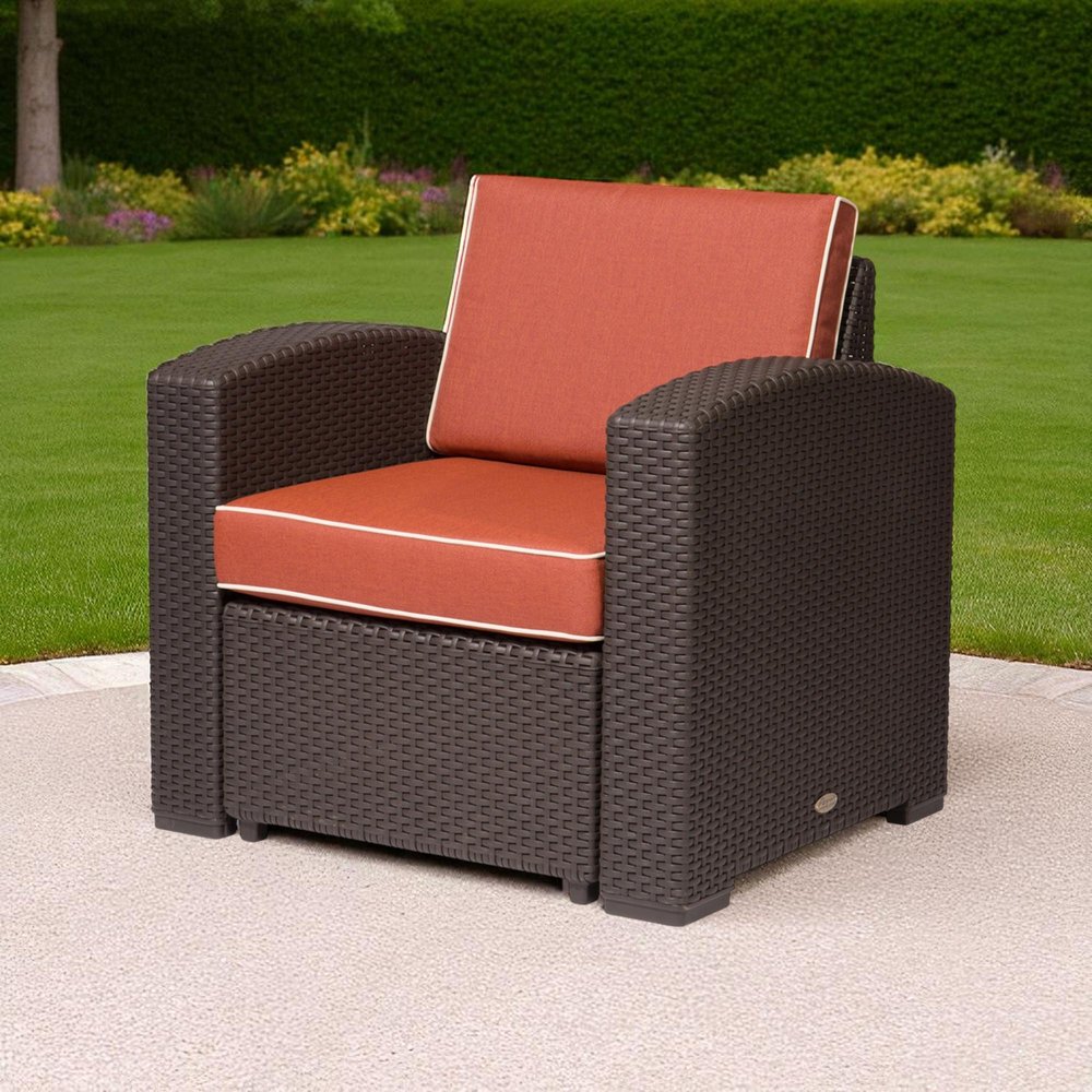 33" Red Heavy Duty Plastic Outdoor Accent Chair with Red Cushion