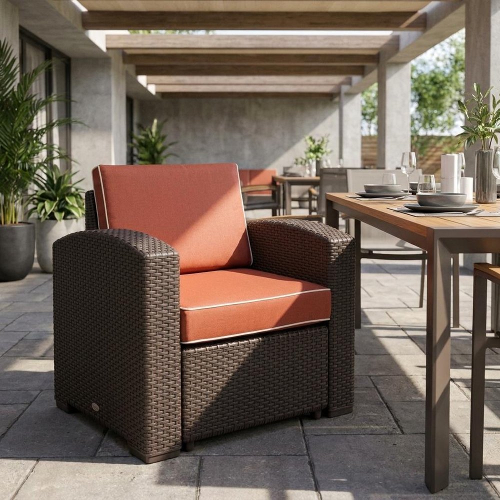 33" Red Heavy Duty Plastic Outdoor Accent Chair with Red Cushion