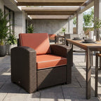 33" Red Heavy Duty Plastic Outdoor Accent Chair with Red Cushion