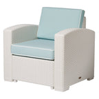 33" White Heavy Duty Plastic Outdoor Club Chair With Aqua Blue Cushion