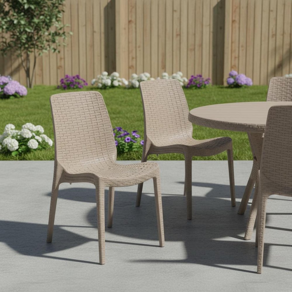 Set of Four Taupe Heavy Duty Plastic Outdoor Stacking Dining Chairs