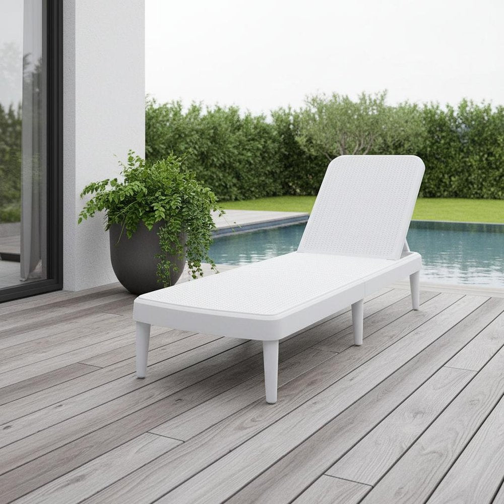 75" White Heavy Duty Plastic Outdoor Stacking Chaise Lounge