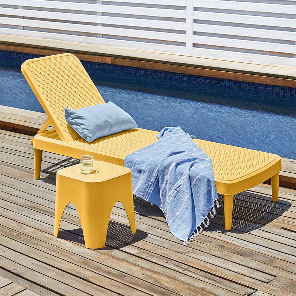 75" Gold Heavy Duty Plastic Outdoor Stacking Chaise Lounge