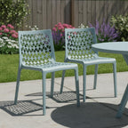 Set of Two Baby Blue Heavy Duty Plastic Outdoor Stacking Dining Chairs