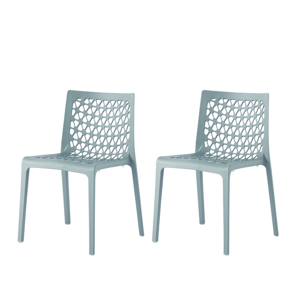 Set of Two Baby Blue Heavy Duty Plastic Outdoor Stacking Dining Chairs