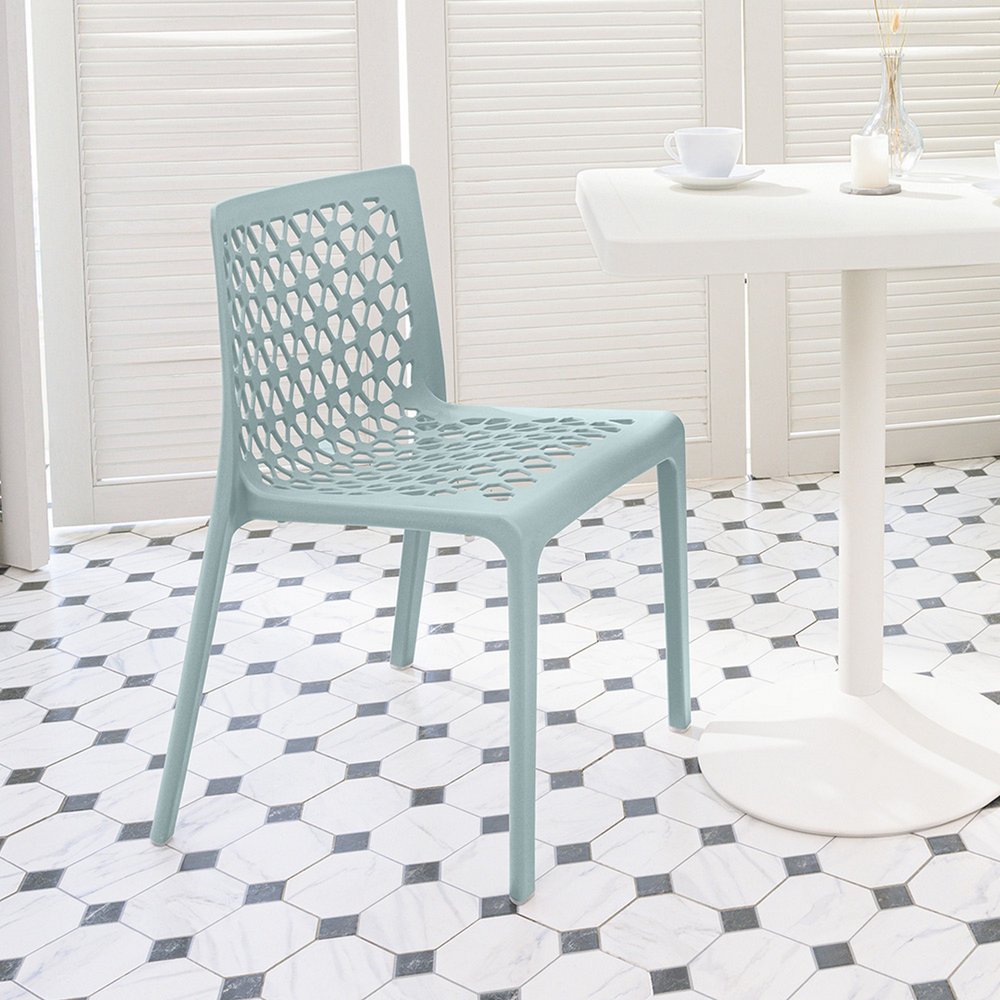 Set of Two Baby Blue Heavy Duty Plastic Outdoor Stacking Dining Chairs