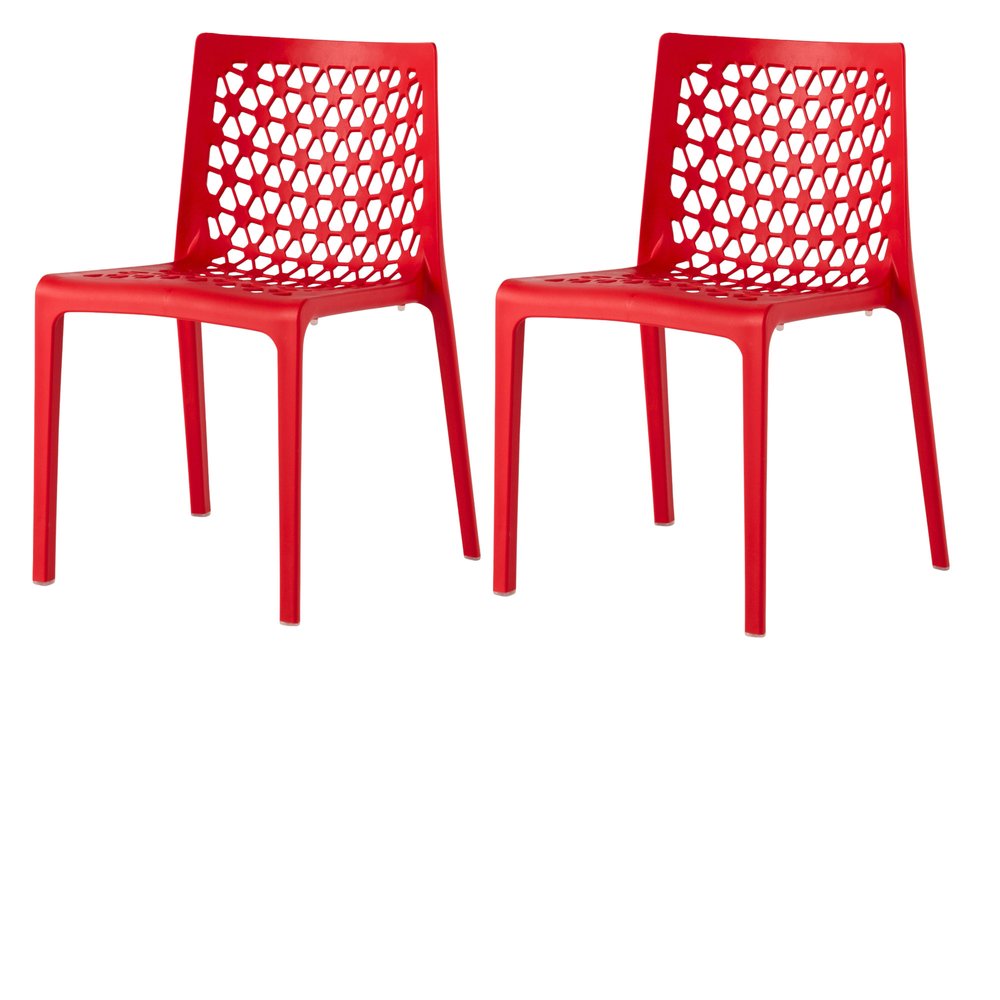 Set of Two Red Heavy Duty Plastic Outdoor Stacking Dining Chairs