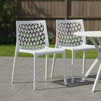 Set of Two White Heavy Duty Plastic Outdoor Stacking Dining Chairs