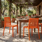 Set of Two Orange Heavy Duty Plastic Outdoor Stacking Dining Chairs