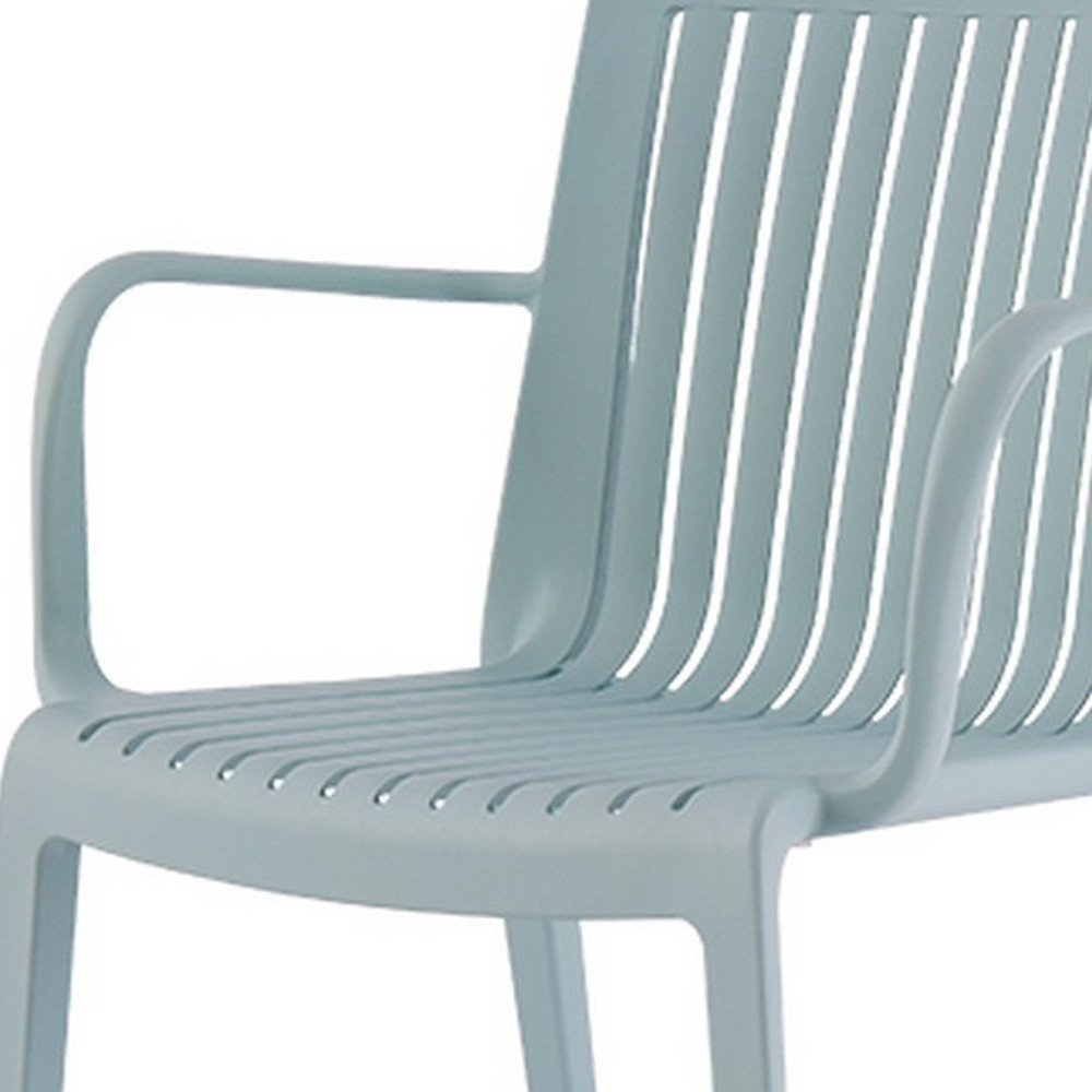 Set of Two Baby Blue Heavy Duty Plastic Outdoor Stacking Arm Chairs