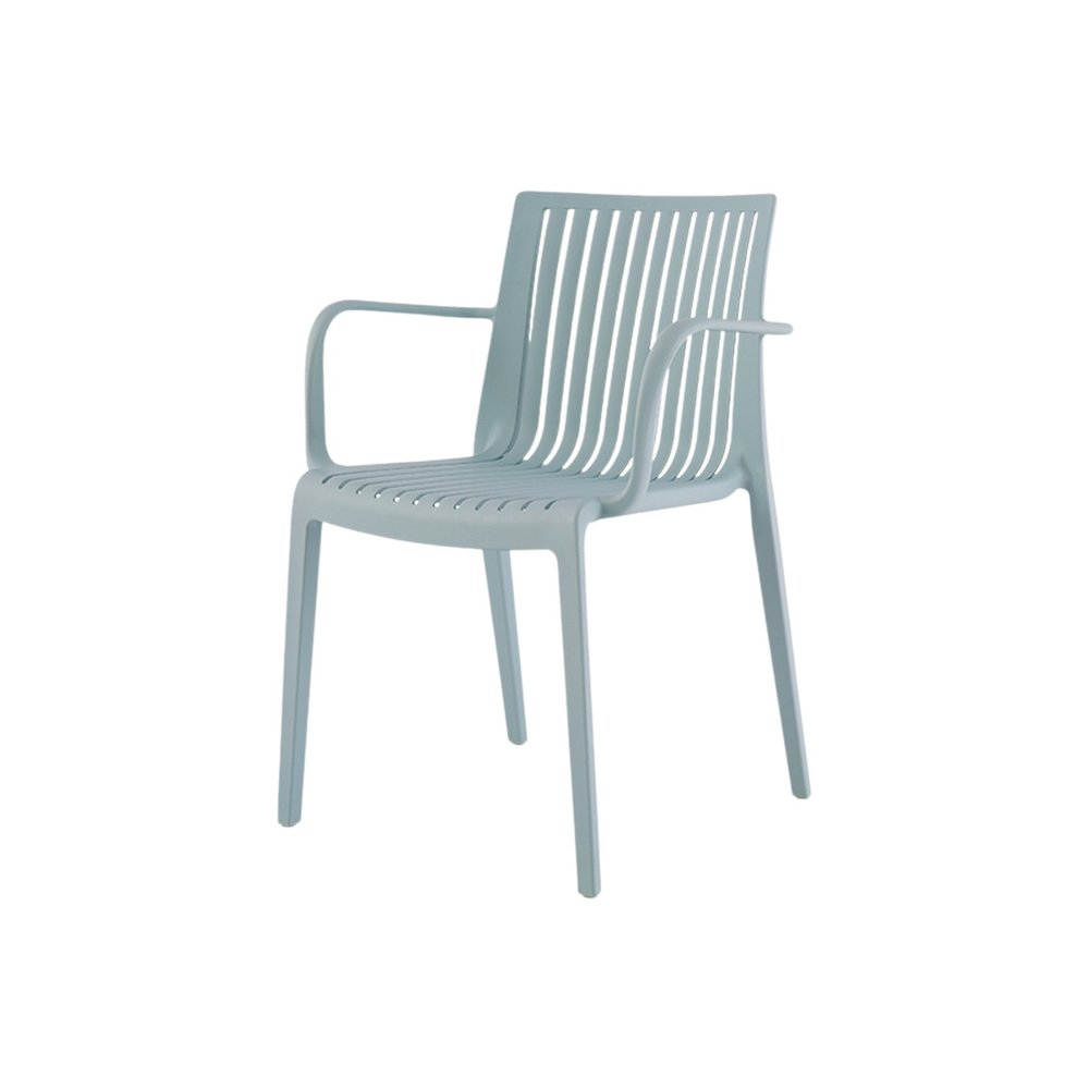 Set of Two Baby Blue Heavy Duty Plastic Outdoor Stacking Arm Chairs