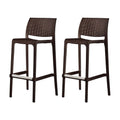 Set of Two 30" Brown Faux Rattan Low Back Outdoor Bar Height Chairs