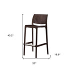Set of Two 30" Brown Faux Rattan Low Back Outdoor Bar Height Chairs