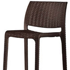 Set of Two 30" Brown Faux Rattan Low Back Outdoor Bar Height Chairs