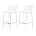 Set of Two 30" White Faux Rattan Low Back Outdoor Bar Height Chairs
