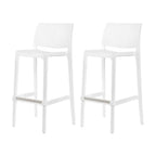 Set of Two 30" White Faux Rattan Low Back Outdoor Bar Height Chairs