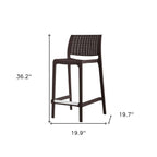 Set of Two 26" Brown Faux Rattan Low Back Outdoor Counter Height Bar Chairs