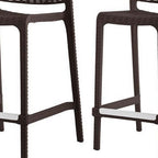 Set of Two 26" Brown Faux Rattan Low Back Outdoor Counter Height Bar Chairs