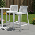 Set of Two 26" White Heavy Duty Plastic Low Back Outdoor Counter Height Bar Chairs