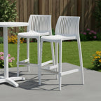 Set of Two 26" White Heavy Duty Plastic Low Back Outdoor Counter Height Bar Chairs