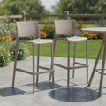 Set of Two 30" Taupe Heavy Duty Plastic Low Back Outdoor Bar Height Chairs