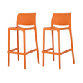 Set of Two 30" Orange Heavy Duty Plastic Low Back Outdoor Bar Height Chairs