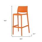 Set of Two 30" Orange Heavy Duty Plastic Low Back Outdoor Bar Height Chairs