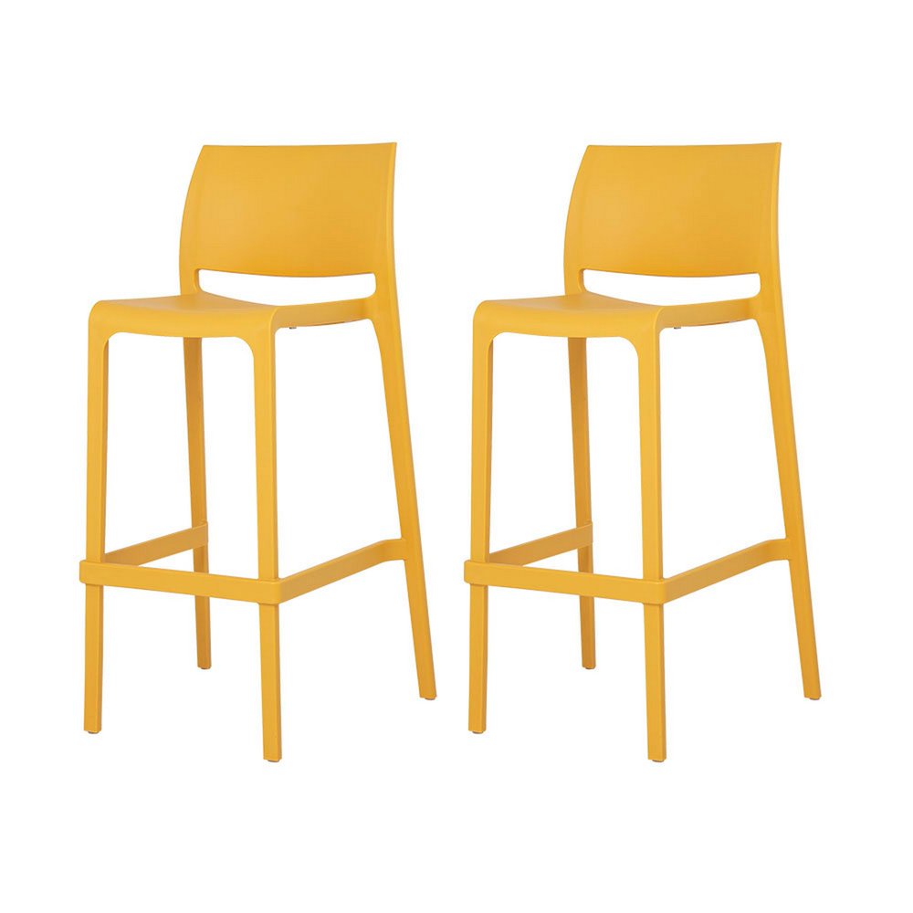 Set of Two 30" Yellow Heavy Duty Plastic Low Back Outdoor Bar Height Chairs