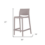 Set of Two 26" Taupe Heavy Duty Plastic Low Back Outdoor Counter Height Bar Chairs