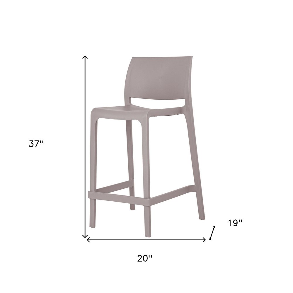 Set of Two 26" Taupe Heavy Duty Plastic Low Back Outdoor Counter Height Bar Chairs