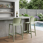 Set of Two 26" Green Heavy Duty Plastic Low Back Outdoor Counter Height Bar Chairs