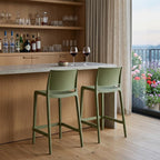 Set of Two 26" Green Heavy Duty Plastic Low Back Outdoor Counter Height Bar Chairs