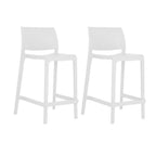 Set of Two 26" White Heavy Duty Plastic Low Back Outdoor Counter Height Bar Chairs