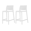 Set of Two 26" White Heavy Duty Plastic Low Back Outdoor Counter Height Bar Chairs