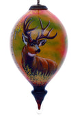 Mule Deer Hand Painted And Mouth Blown Brown And Green Glass Finial Ornament