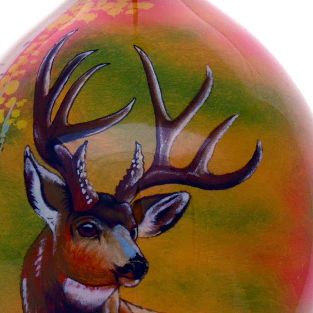 Mule Deer Hand Painted And Mouth Blown Brown And Green Glass Finial Ornament