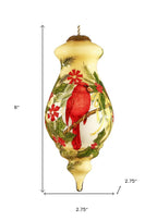 Merry Christmas Cardinal Christmas Hand Painted And Mouth Blown Cream Green And Red Glass Finial Ornament