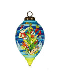 Christmas Santa Under The Sea Hand Painted And Mouth Blown Blue Red And Yellow Glass Finial Ornament
