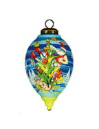 Christmas Santa Under The Sea Hand Painted Yellow Blue And Red Glass Finial Ornament