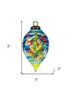 Christmas Santa Under The Sea Hand Painted Yellow Blue And Red Glass Finial Ornament