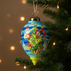 Christmas Santa Under The Sea Hand Painted And Mouth Blown Blue Red And Yellow Glass Finial Ornament