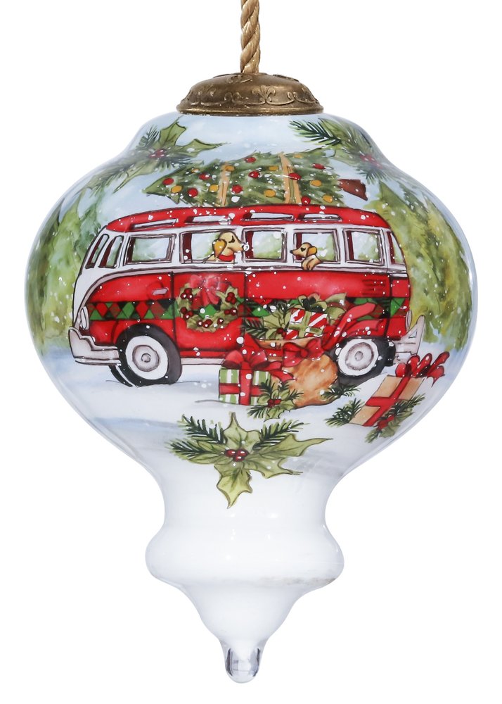 Christmas red Bu Hand Painted Red Green And White Glass Finial Ornament