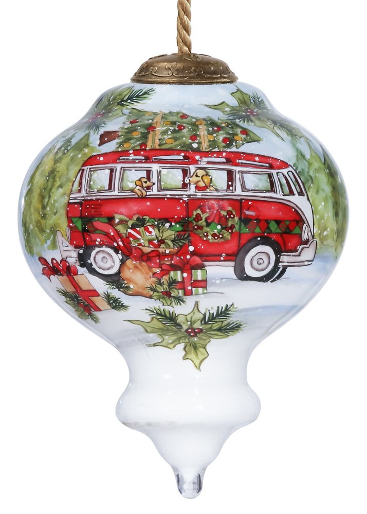Christmas red Bu Hand Painted Red Green And White Glass Finial Ornament
