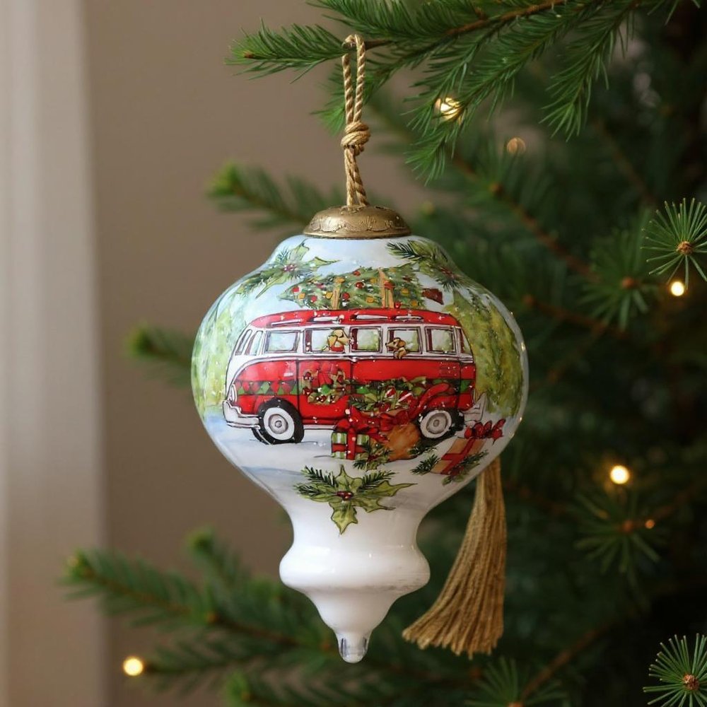 Christmas red Bu Hand Painted Red Green And White Glass Finial Ornament