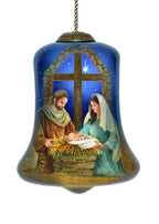 Chrild is Born Hand Painted Blue And Brown Glass Holiday Shaped Ornament