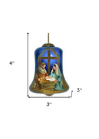 Chrild is Born Hand Painted Blue And Brown Glass Holiday Shaped Ornament