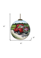 Just Married Hand Painted Red Green And White Glass Ball Ornament