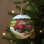 Just Married Hand Painted Red Green And White Glass Ball Ornament
