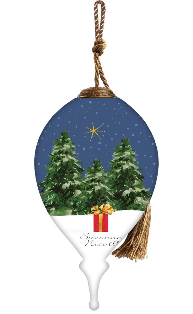 Iell Be Gnome For Christmas Hand Painted Blue White And Red Glass Finial Ornament