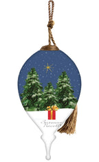 Iell Be Gnome For Christmas Hand Painted Blue White And Red Glass Finial Ornament